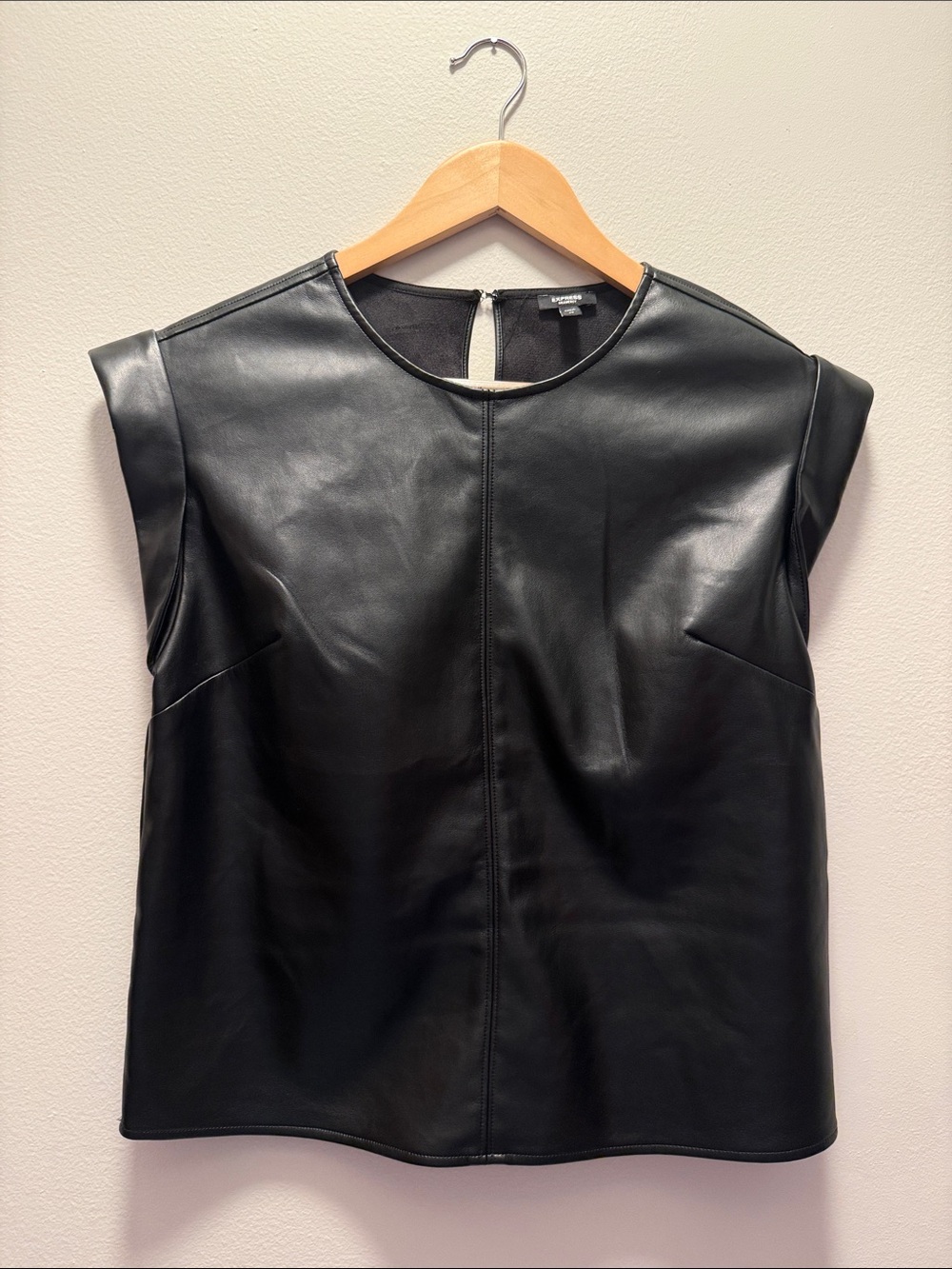 Express Gramercy Black Faux Leather (Vegan) Minimalist Shell Top